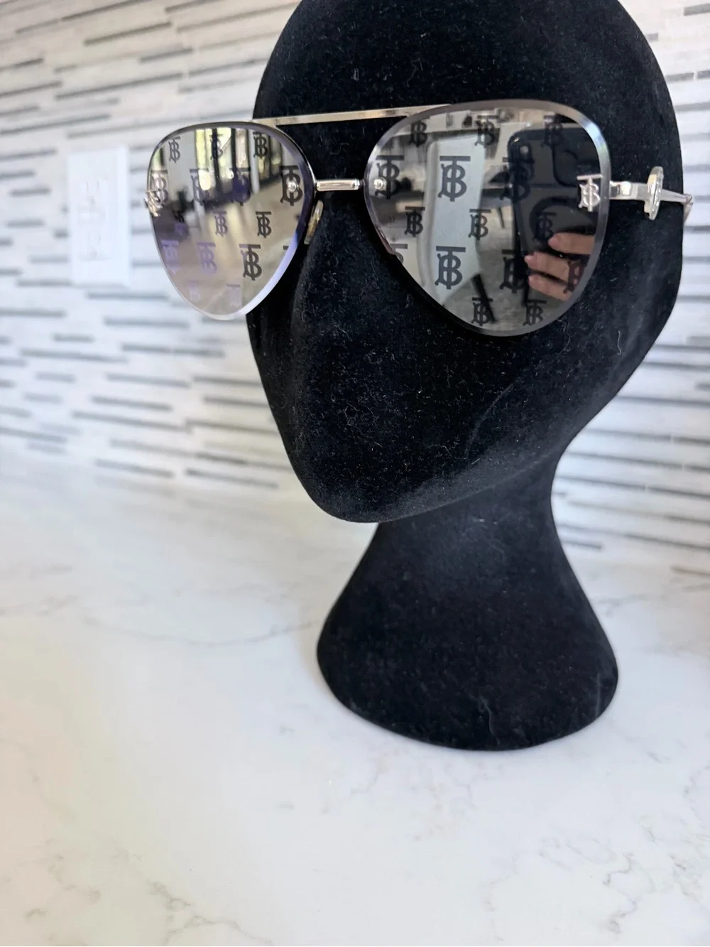 Burberry Silver Logo Aviator Sunglasses